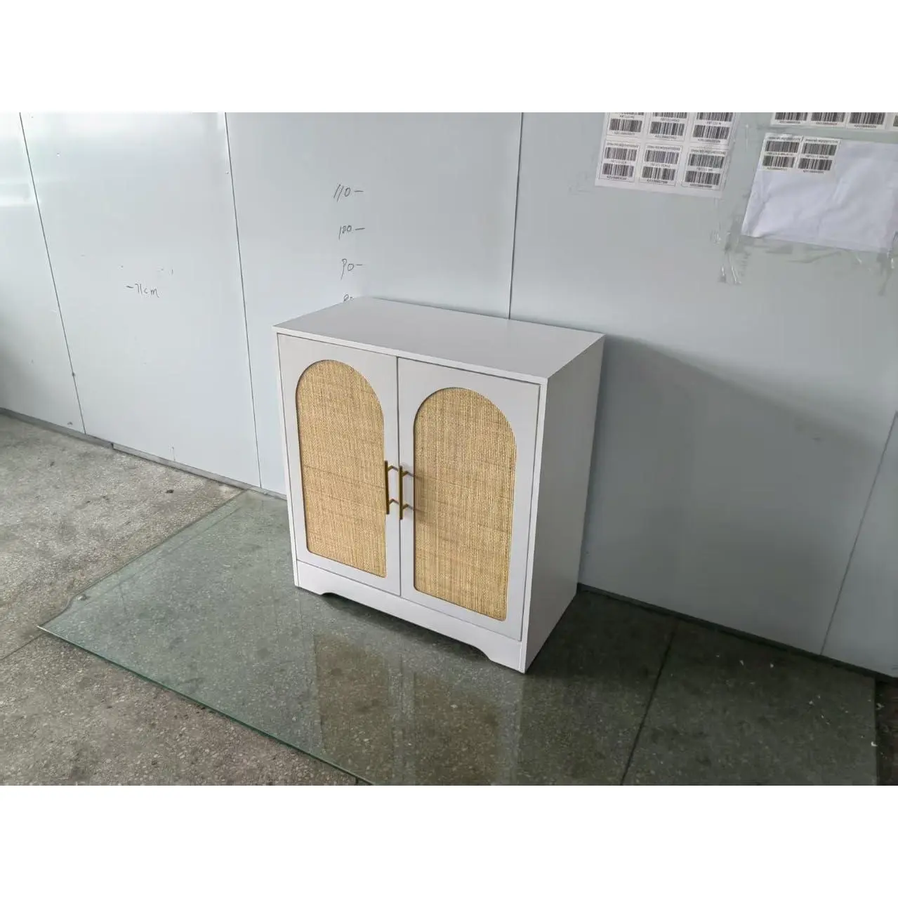 Modern Rattan Sideboard Buffet Cabinet – 2-4 Door Storage, Metal Handles, Fixed Shelf, Anti-Tip Safety – Perfect for Living Room, Dining Room, Kitchen