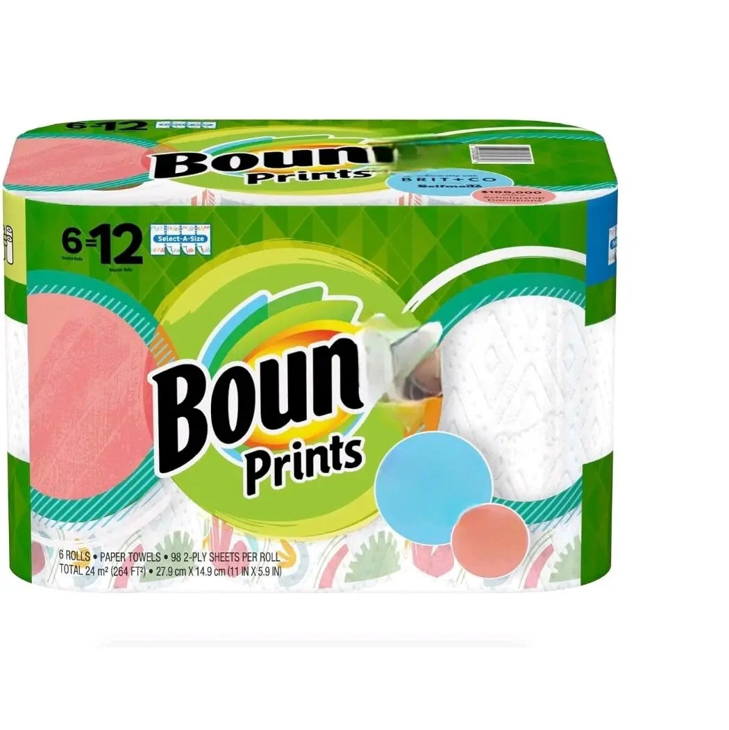 Bounty Prints Brit and Co Select-a-Size Paper Towel Double Rolls, 6-ct Napkin Set Wipes
