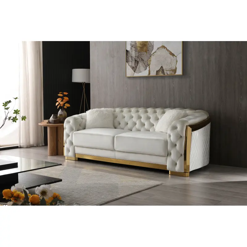 [SOIYELIFE] Ivory Velvet Loveseat Sofa - Diamond Quilted Fabric with Button Quilting and Faux Fur Cushions, Elegant Living Room Sofa Cool furniture