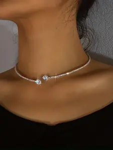 1pc/Elegant Heart-Shaped Zircon Short Necklace for Women, Minimalist Jewelry Design, Cz Neck Chain, Minimalist Necklaces, Dainty Fashion Jewelry, Perfect for Daily Wear & Special Occasions