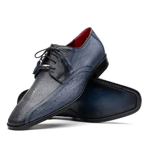 Marco Di Milano Lucca in Navy Ostrich & Stingray Derby Dress Shoes