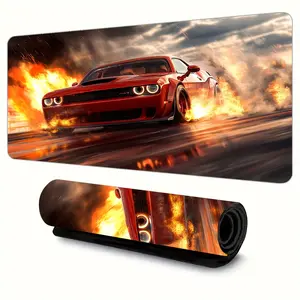 1pc Red for -Inspired Racing Car Gaming Mouse Pad - Non-Slip Rubber Base & Washable Surface, Heavy-Duty Desk Mat with Black for Logo & Car Design for PC, Office, Computer - Ideal Gift for Gamers & Auto Fans