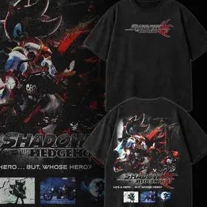 Shadow the Hedgehog Sonic Vintage Washed T-Shirt – Oversized Heavy Cotton Gaming Streetwear Graphic Tee (Dark Anti-Hero) F9L