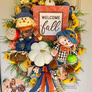 Scarecrow Fall Wreath Decoration Colorful