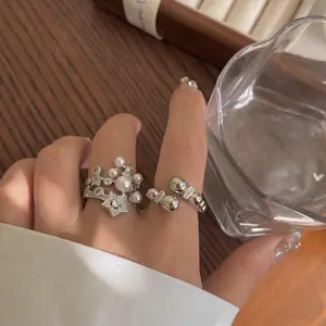 Bubble Shell Beads Stars Microinset Zircon Mermaid Tears Retro Flower Opening Female Pearl Ring