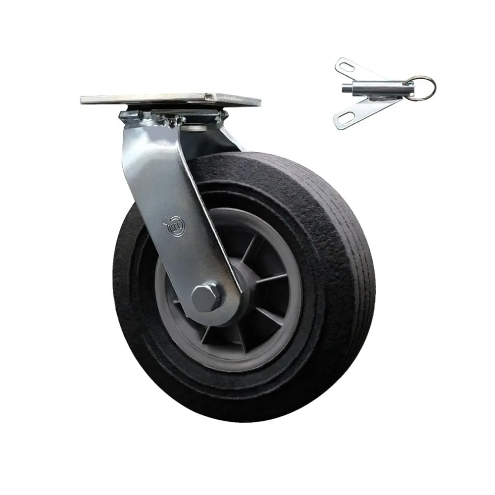 Service Caster SMOK-SCC-100S825-SNB-BSL BBQ Smoker Grill Flat Free All Terrain Swivel Caster - 8 in. Bolt-on Swivel Lock, Easy Rolling, Maintenance Free Solid Rubber Wheel with Ball Bearings, 440 lbs Load Capacity, Cushioned Ride, Noise Reduction, Bbq Gri