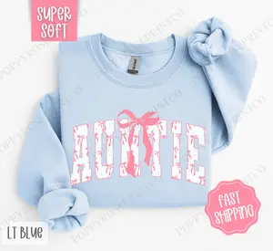 Pink Auntie Bow Sweatshirt, Women's Crewneck, Cute Women's Sweater