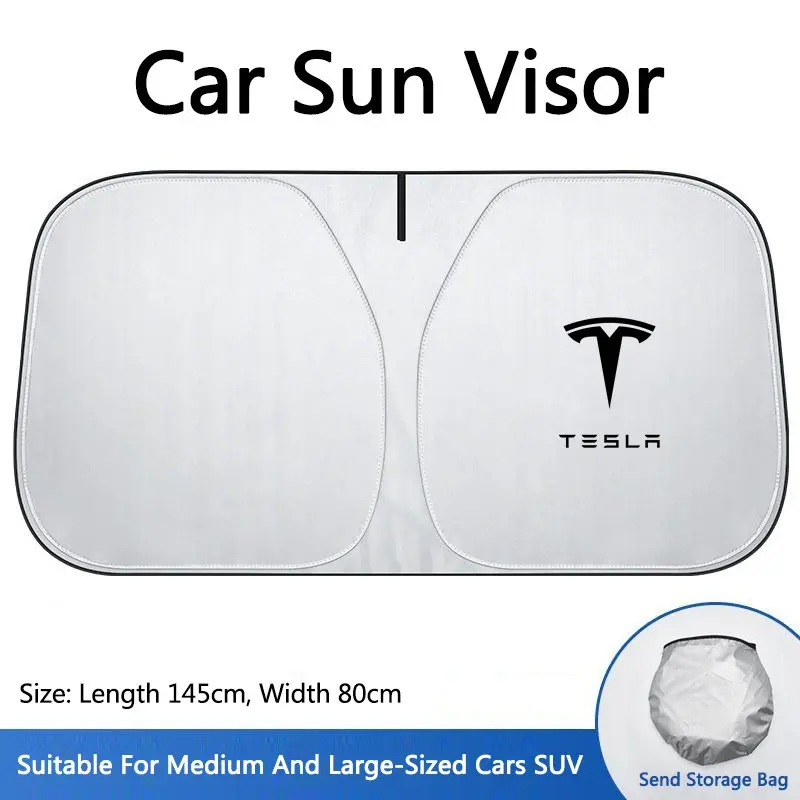 Car Windshield Sun Shade Cover, Sun Visor, Sun Protector Board for Tesla Model3 Model-S Model-X Model-Y Cybertruck Roadster, Spacex Accessory, Sun Shade For Car Window