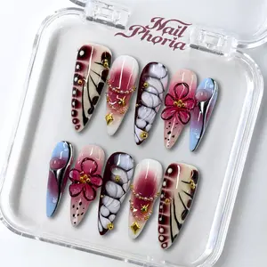 NailPhoria CRIMSON OBSESSION - Handmade Press-On Nails | Reusable, Salon-Quality, Long-Lasting, Glossy Design