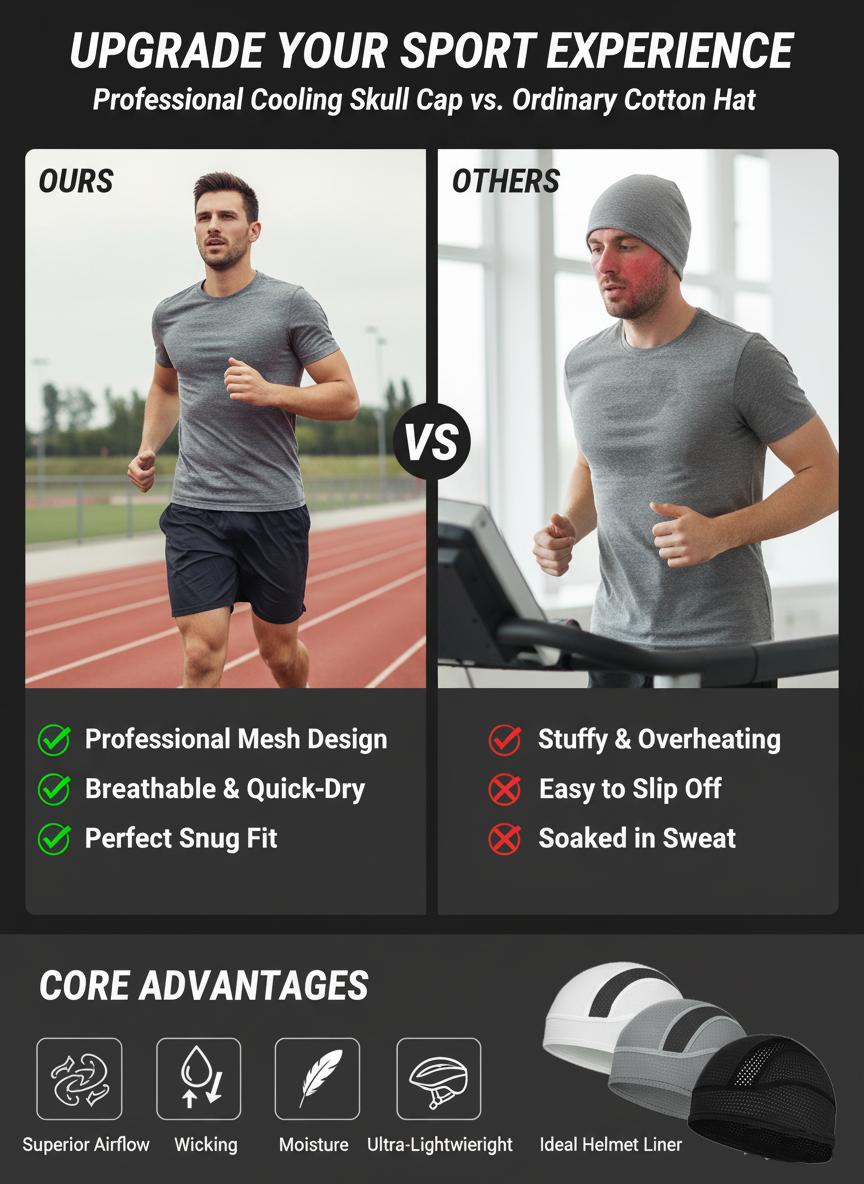 2 Pack Skull Cap Helmet Liner Beanie, Cooling Mesh Cycling Running Hat for Men Women, Fits Under Helmets