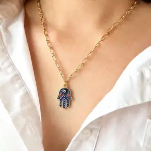 14K Gold Hamsa Hand Evil Eye Pendant, Protection & Good Luck DIY Jewelry Accessory, Daily Protective Amulet, Accessory for Bracelets/Necklaces, Unisex, Mother's Day / Teacher's Day / Nurses' Day Gift