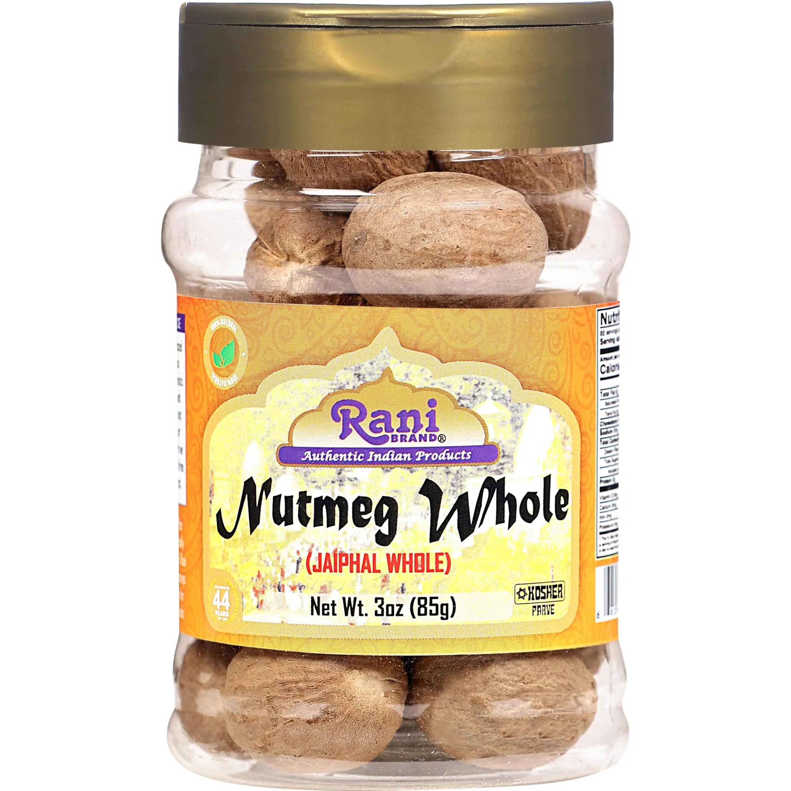 Rani Nutmeg (Jaiphul) Whole Spice, 17-19 Pieces, 3oz (85g) PET Jar ~ All Natural | Vegan | Gluten Friendly | NON-GMO | Kosher | Indian Origin