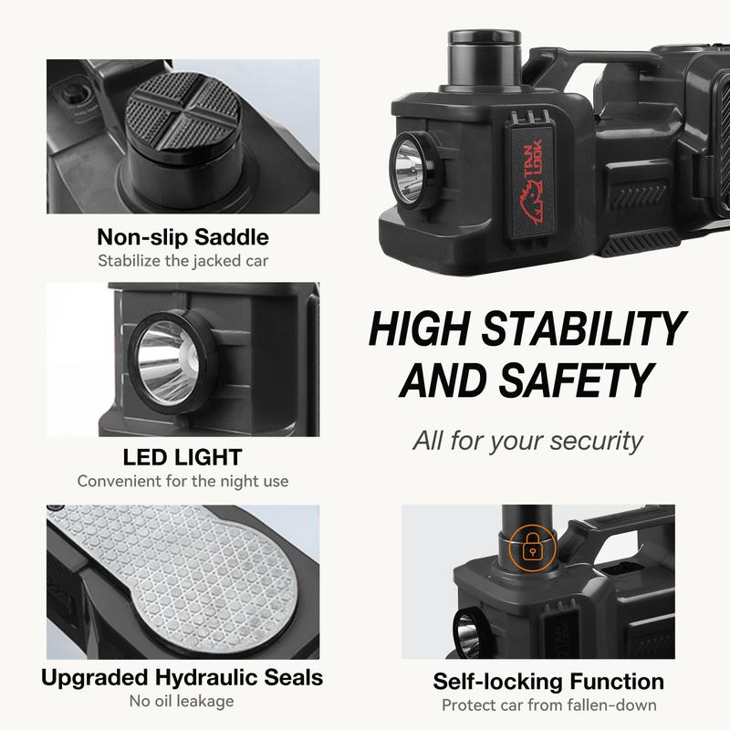 New Model Black 5-Ton Hydraulic Electric Jack with LED Light Air Compressor Toolbox Set for Tire Changing Inflation Versatile Tool Kit
