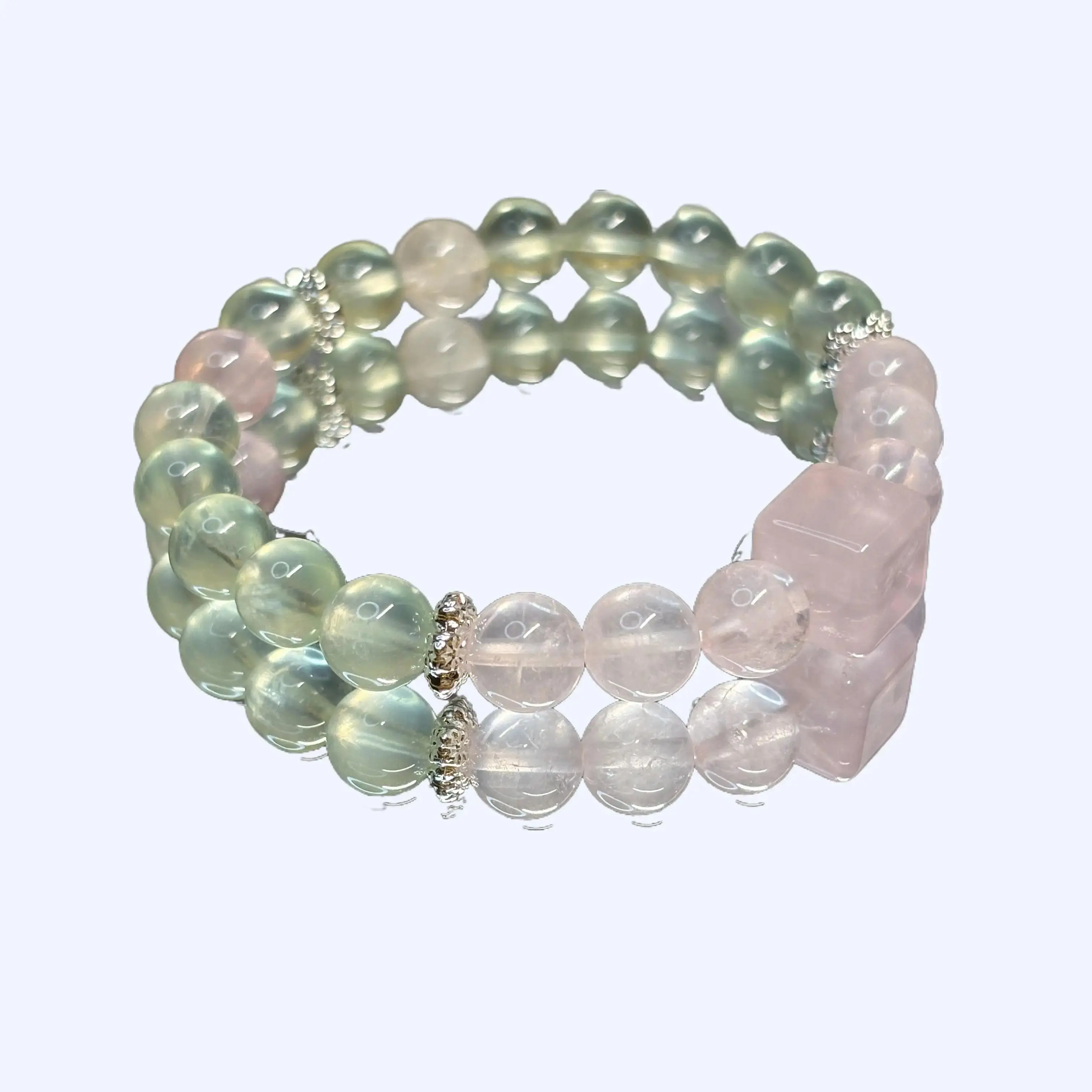 Prehnite × Rose Quartz | Calm Heart & Inner Light Bracelet