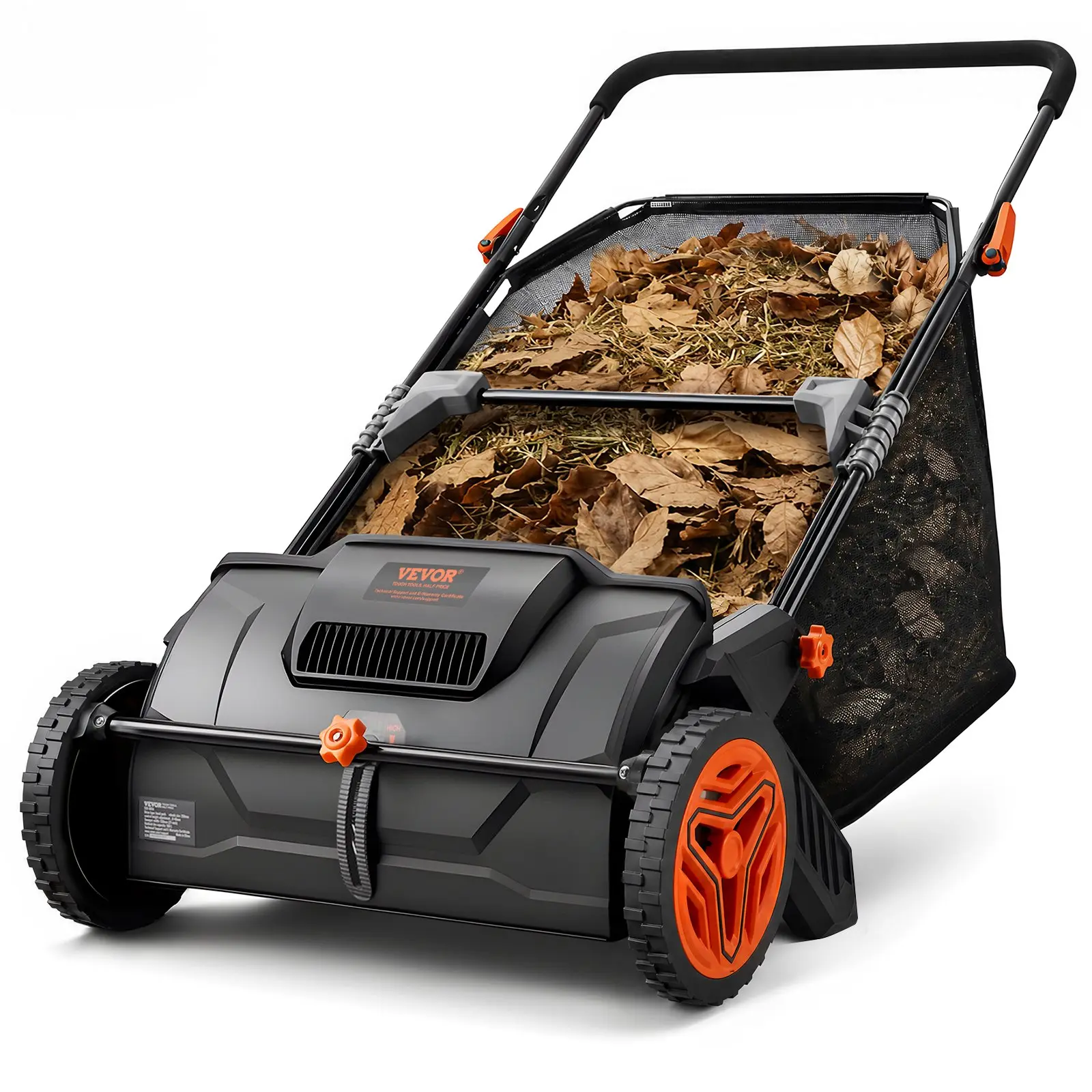 VEVOR Push Lawn Sweeper, 21inch Leaf & Grass Collector, Strong Plastic Wheels & Heavy Duty Thickened Steel Durable to Use with Large Capacity 3.5 cu. ft. Mesh Collection Hopper Bag, 2 Spinning Brushes
