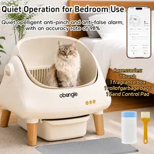 Obangle intelligent cat litter box with extra-large capacity self-cleaning cat litter, supports app-controlled automatic cleaning function, safe anti-pinch design for cats, and dual deodorization system, an ideal choice for a happy home with multiple cats