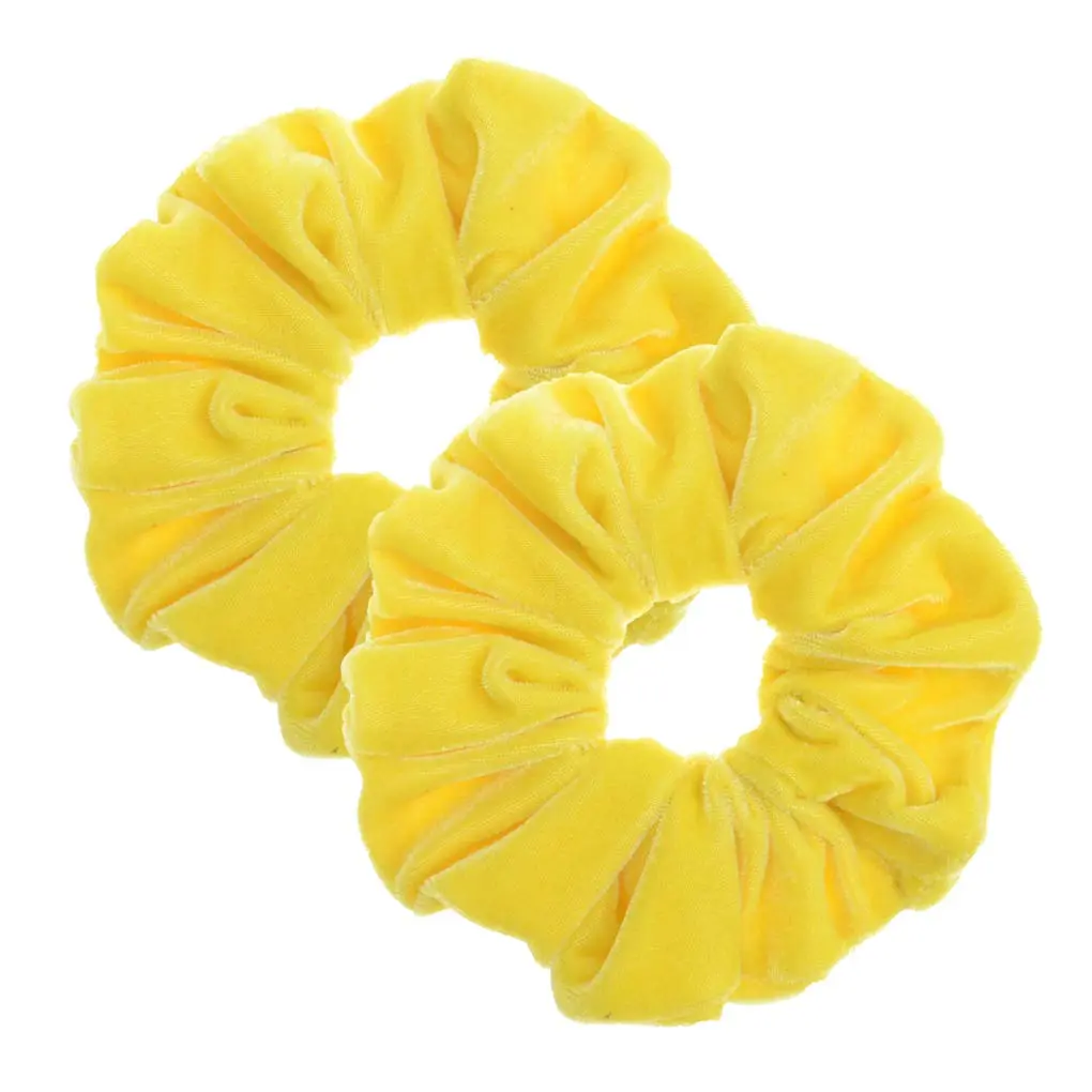 Women's Velvet Scrunchies, 2-Pack Large Yellow Hair Elastic Bands, 5.5 in for Daily Use, Velvet Fabric
