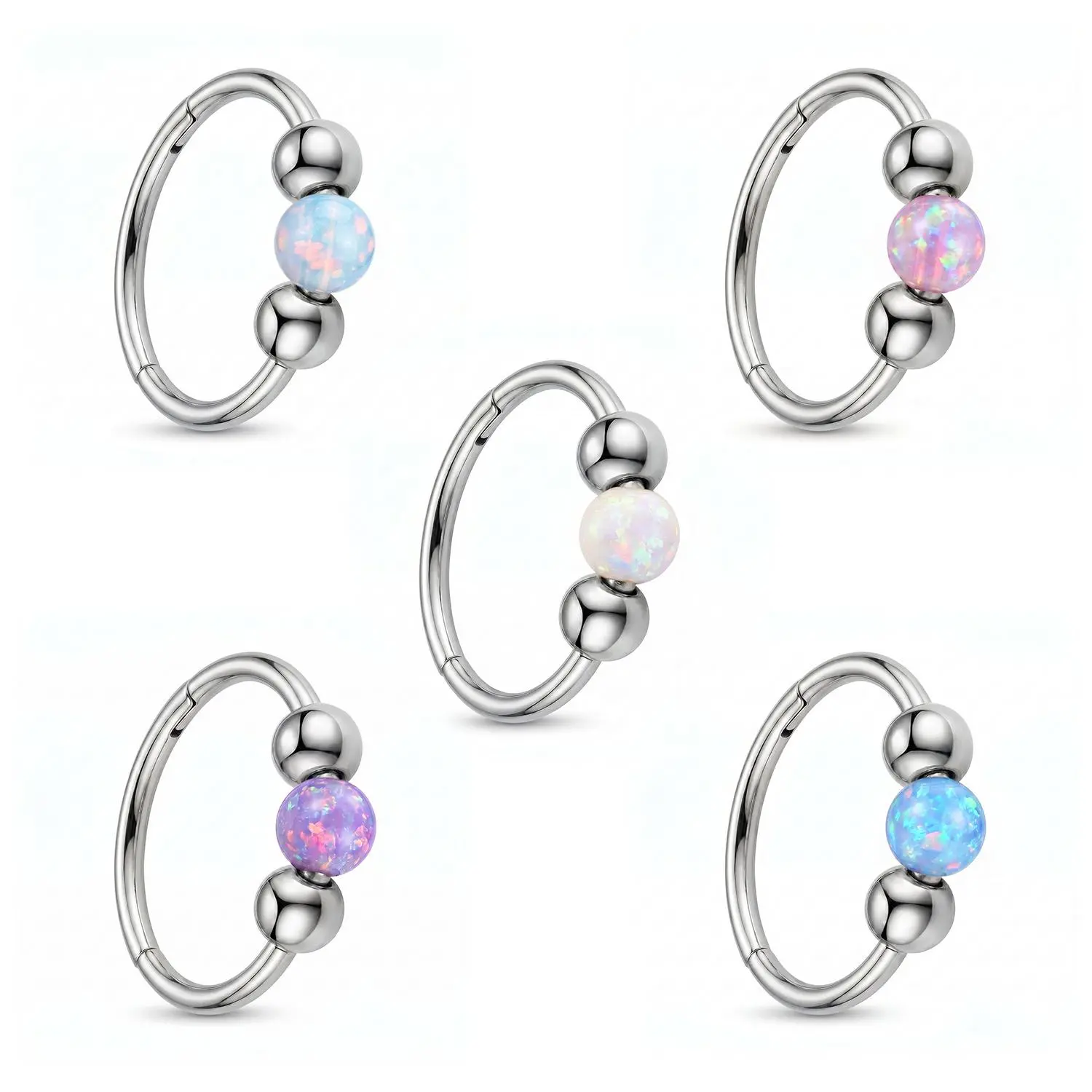 5PCS 18G Opal Nose Hoops for Women & Men, 316L Surgical Steel Hypoallergenic Nose Rings, 8mm/10mm Septum, Cartilage & Nostril Piercing Jewelry