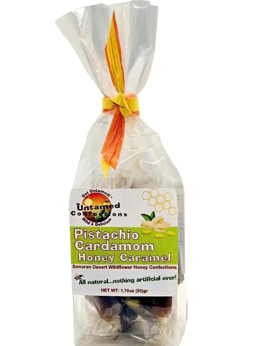 Untamed Confections Pistachio Cardamom Honey Caramel Gift Bag - 10 or 20 Pieces Eco-Friendly Hand-Wrapped Organic Treats