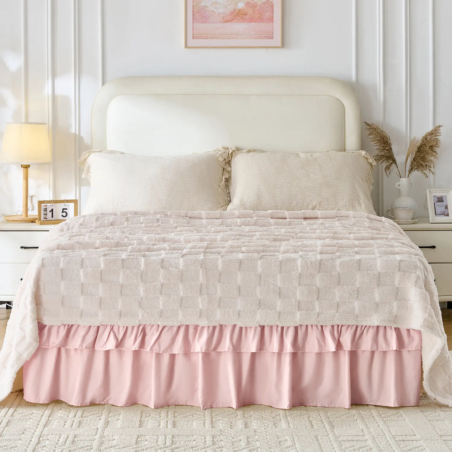 Double-Ruffle 16 Inch Drop Bed Skirt from ML, No Mattress Lifting Adjustable Elastic Belt Twin Full Queen King Cal-King Sizes Clutter Solution Storage Hack for Bedroom RVs