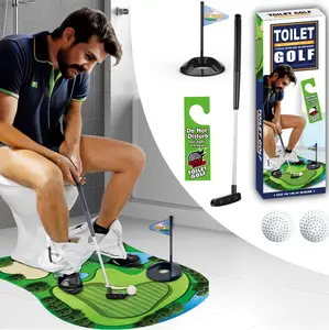Toilet Golf Putting Game, Funny Novelty Bathroom Accessory to Beat Boredom, Complete Golf Set with Mat, Putter, Balls and Flag, Unique Gag Gift for Golf Fans