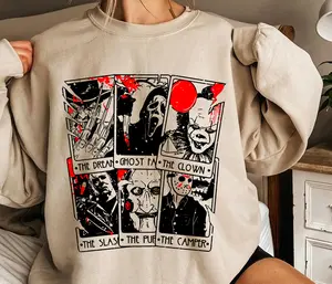 Halloween Characters Cards Sweatshirt, Ghostface Card Sweater, Scary Movies T-Shirt, Halloween Characters Tee Shirt, Halloween Vibes Sweatshirt