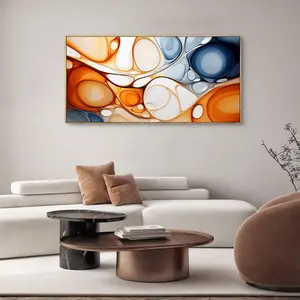 Orange and Blue Abstract Wall Art - Modern Picture Artwork for Wall Decor - Frame Wall Art for Living Room Office Bedroom