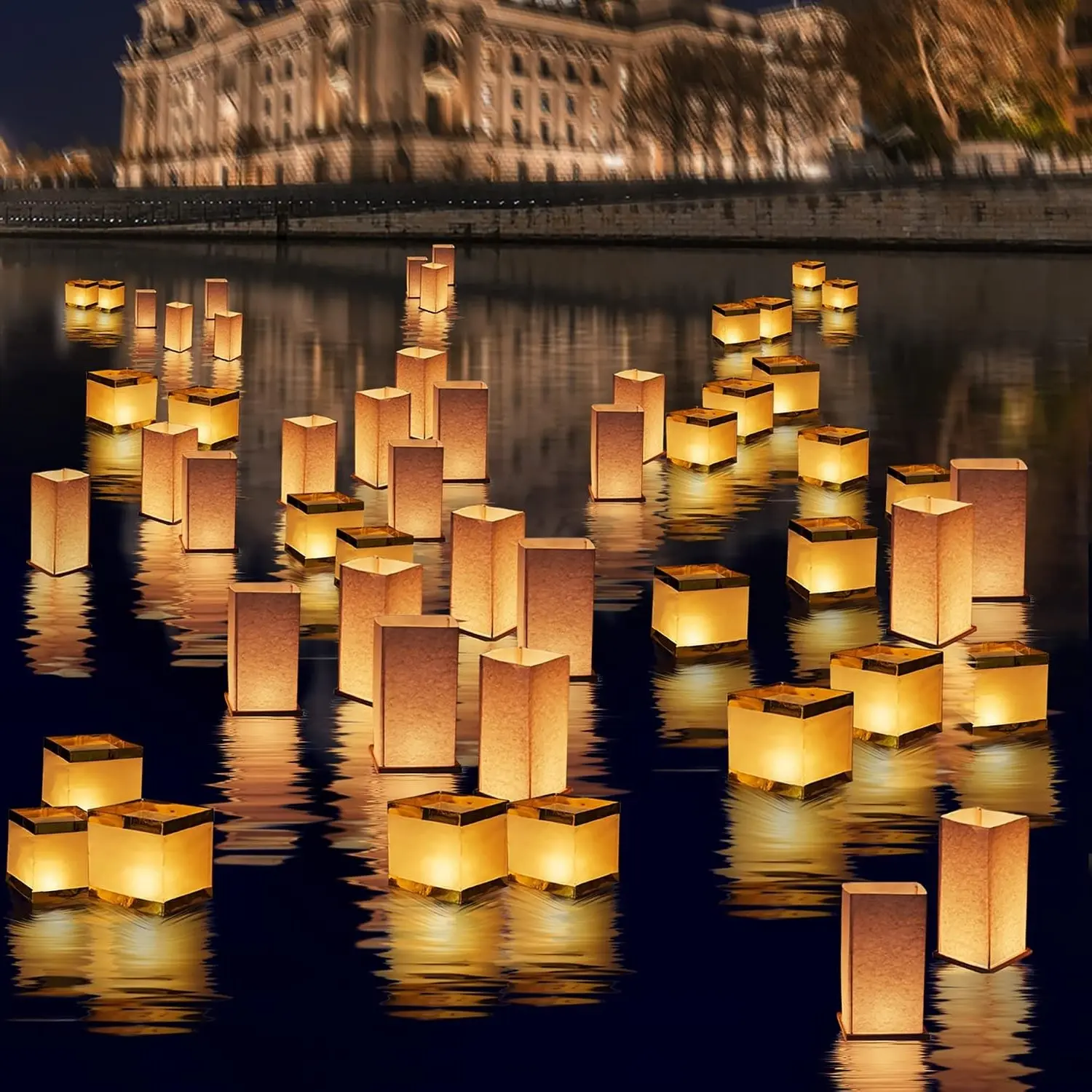 Square Rectangle Floating Candle Lantern Sets for Outdoor Decoration, Waterproof Floating Lanterns for Pool, River, Memorials, Wedding, Bar, and Parties (6 Pack)