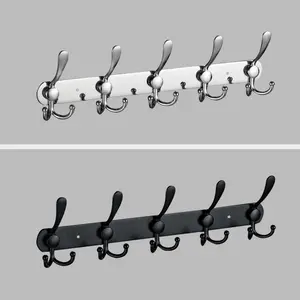 Thickened stainless steel hook, clothes and hat hook, European-style bathroom wall-mounted hook, black double-hook wall-mounted clothes hook