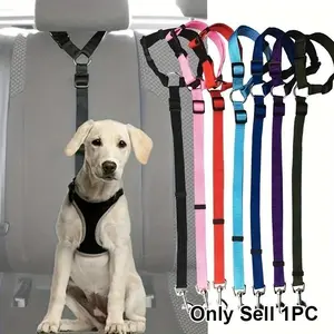 Pet dog car seatbelt, travel restraint rope, car seatbelt safety leash, car headrest restraint strap, adjustable length, Adjustable Safety Harness