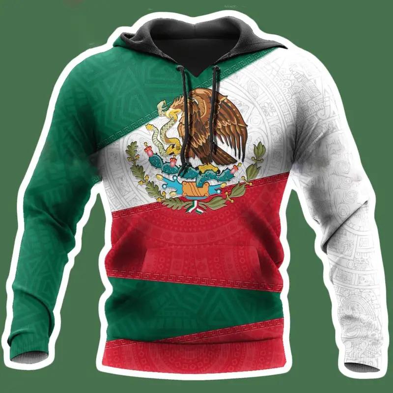 Mexican Hoodies Men'S Hoodie 3D Print Mexico Flag Tops Autumn Long Sleeved Streetwear Designer Hooded Hoodie For Men Clothing