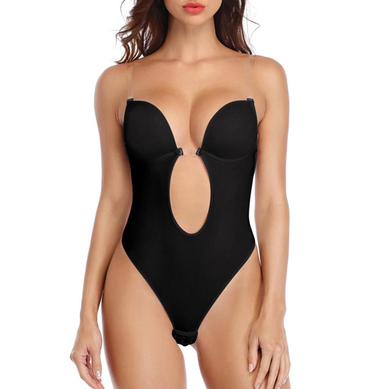 Women Shapewear Backless Body Bra Shaper Deep Plunge Low Back Open Crotch Shapewear for Wedding Party Daily Use , Ladies Shapewear Strapless Deep U Plunge Bodysuit for Women Tummy Control Built In Bra Low Back Body Shaper