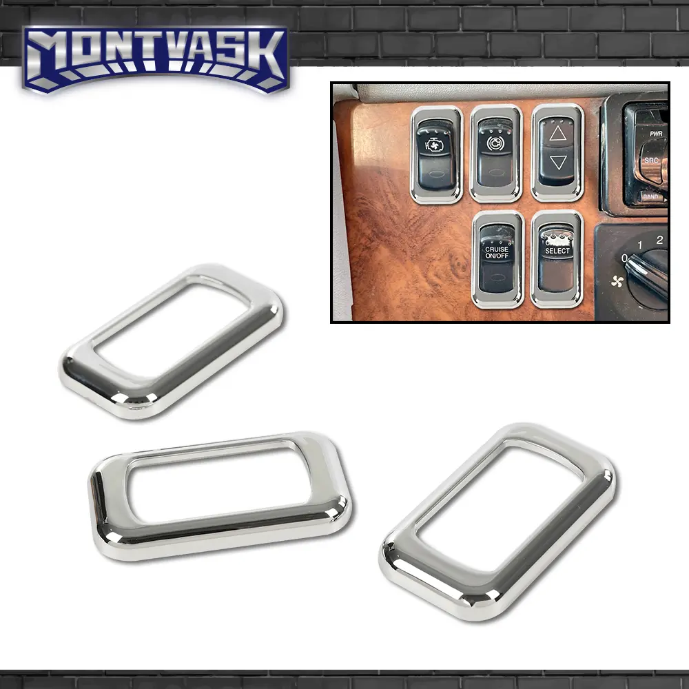 CROSSDESIGN 3/6Pcs Chrome Trim Rocker Switch Bezel, Snap Mount Vehicle Interior Accessory, Fit for Peterbilt, Kenworth, Freight Rocker Switch-Equipped Models