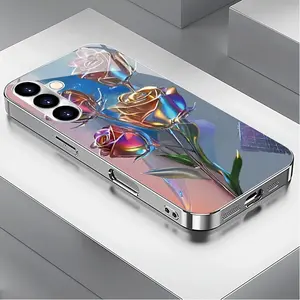 High-end fashion trend Metallic beautiful rose pattern electroplated silver glass phone case for Samsung Galaxy s25 24 23 22 21 20Plus A05 06 14 15 16 24 25 26 34 35 36 54 55 56 trendy protective cover Protector Protection