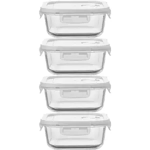 4 Pack Square Glass Meal Prep Containers with , 2 Cup Square  Storage Containers, Heat-Resistant  Glass  Containers for Leftover MicrowaveDishwasherFreezer Safe