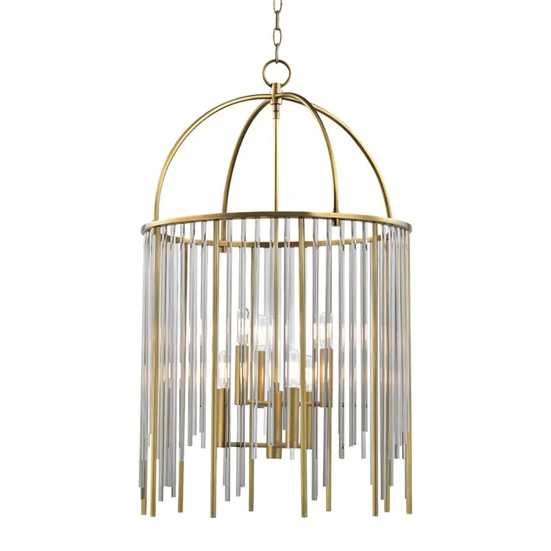 Lewis Chandelier - Vintage-Inspired Design with Vertical Rods and Aged Brass Finish