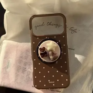 Autumn Winter Retro Matte Polka Dot Bear Star Stand Protective Phone Case Cover Protection for Apple Iphone17promax/iphone16promax/iphone15promax/iphone14pro/iphone13 Casing Protector
