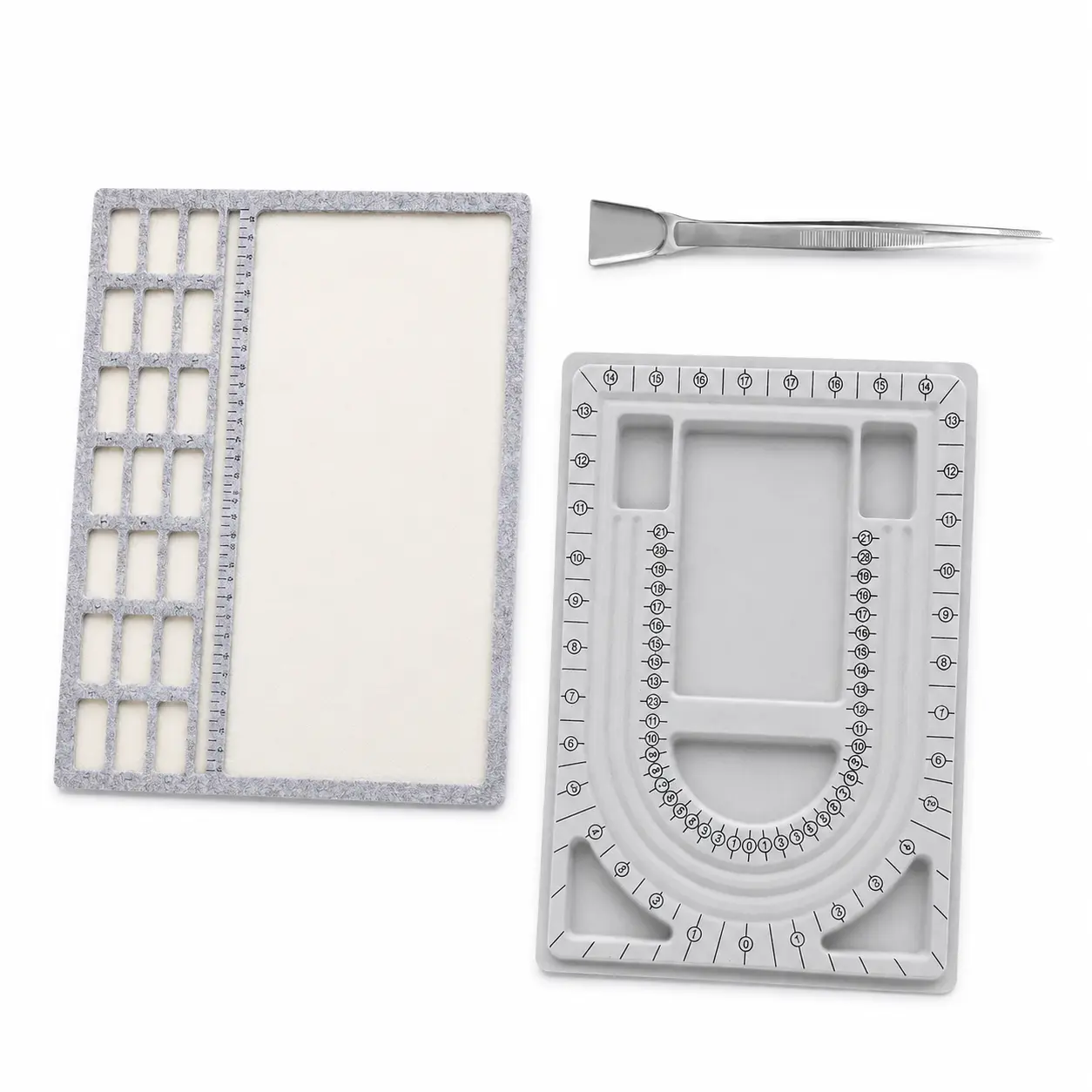 DIY Jewelry Bead Design Board Kit for DIY Enthusiasts, Beading & Craft Work Layout Boards with Bracelet-Necklace Layout Tray, Tweezers and Measuring Marks