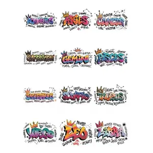 12PCS Text Zodiac UV DTF Cup Wrap UV DTF Transfer Paper Suitable for Mugs, Glasses, Notebooks, Computers, Tables and Chairs, etc. for DIY Creativity, High Viscosity UV DTF Cup Wrap, Decorative Stickers