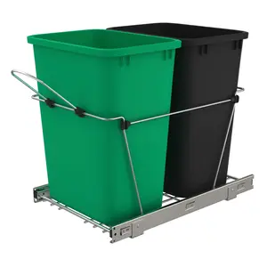 Rev-A-Shelf Double Pull Out Trash Can 27 Qt for Kitchen, Green, RV-15KD-1918C-S