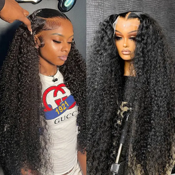 Bling Natural Thick Full Breathable Brazilian Human Hair Lace Front Wig - 13x4 HD Transparent Frontal, 13x6 Jerry Curly, 180% Density, 12-38in, Party Use, Gifts Option