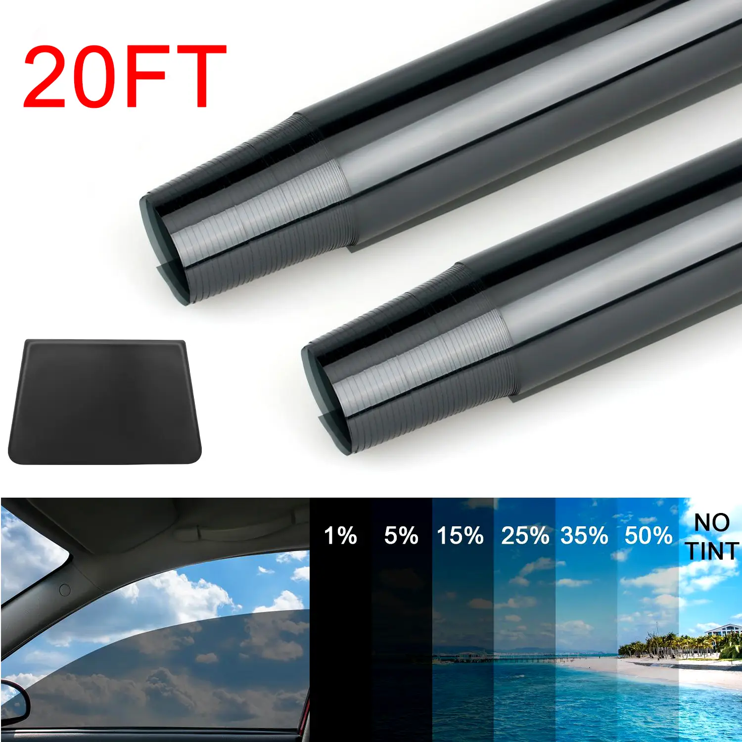 600CM 20" x 20FT Uncut Car Window Tint Film Roll 1%/5%/15 %/25%/35 %/50% VLT Car Home Office Glass rear, Car Sun shade Vehicle Truc
