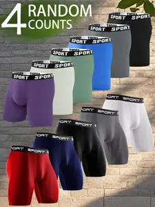 4 pcs men's slim fit Long flat cornered underwear, Soft, loose, lightweight, elastic waistband, suitable for Four Seasons sports, daily casual wear, fitness, boxing, Athletic, various outdoor activities