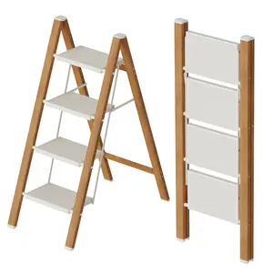 A classic four-layer folding aluminum ladder for home use, with widened non-slip pedals, bearing capacity of 150kg, versatile as a bookshelf/flower stand/storage rack, suitable for indoor and outdoor use, space-saving storage
