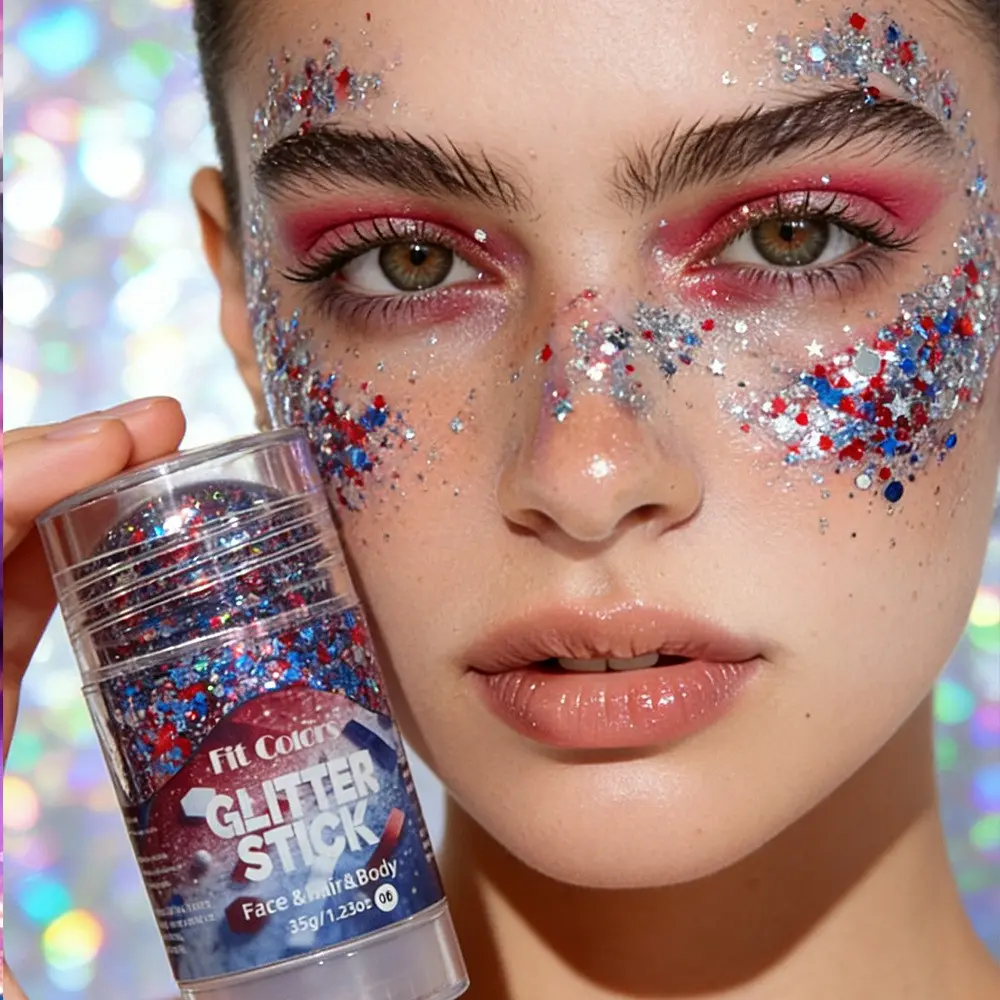 Independence Day Glitter Stick, Patriotic Blue Body Face Glitter Gel, Festival Party Makeup, Body Eyeshadow, Celebration Cosmetics, Shimmer Glitter