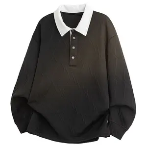 Sweater men's new autumn contrasting color lapel loose casual versatile top, polo collar long-sleeved padded jacquard pullover diamond trendy coat, loose casual versatile long-sleeved sweatshirt, soft and comfortable fabric, suitable for daily wear