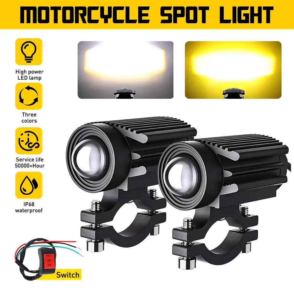 60W LED Motorcycle Headlight Yellow White Hi/Low Spot Driving Fog Light Lamp ATV