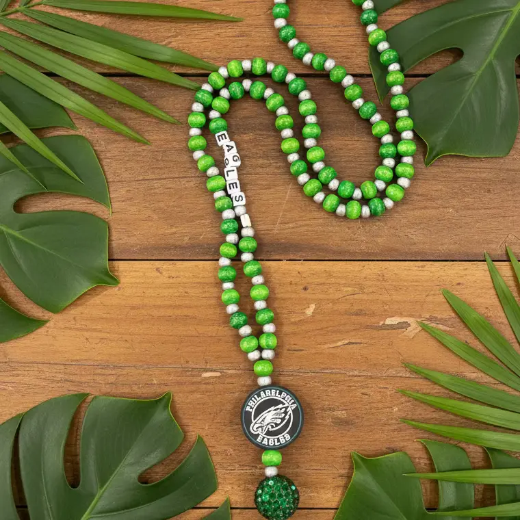 Philadelphia Eagles Custom Wood Beaded Lanyard with Team Colors for Game Day Style