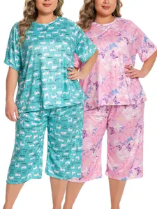 Plus size,lady,nightwear,comfortable, fit,Womenswear is made of smooth milk silk,loose,pyjamas,shortsleeve,striped,white,all seasons,Loungewear,Pajamas