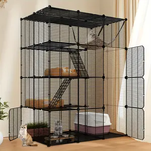 YITAHOME 4 Tier Cat Cage Large With Hammock Outdoor Cat Enclosure Catio Metal Kennels For 1-3 Cats, DIY Detachable Pet Playpen Indoor